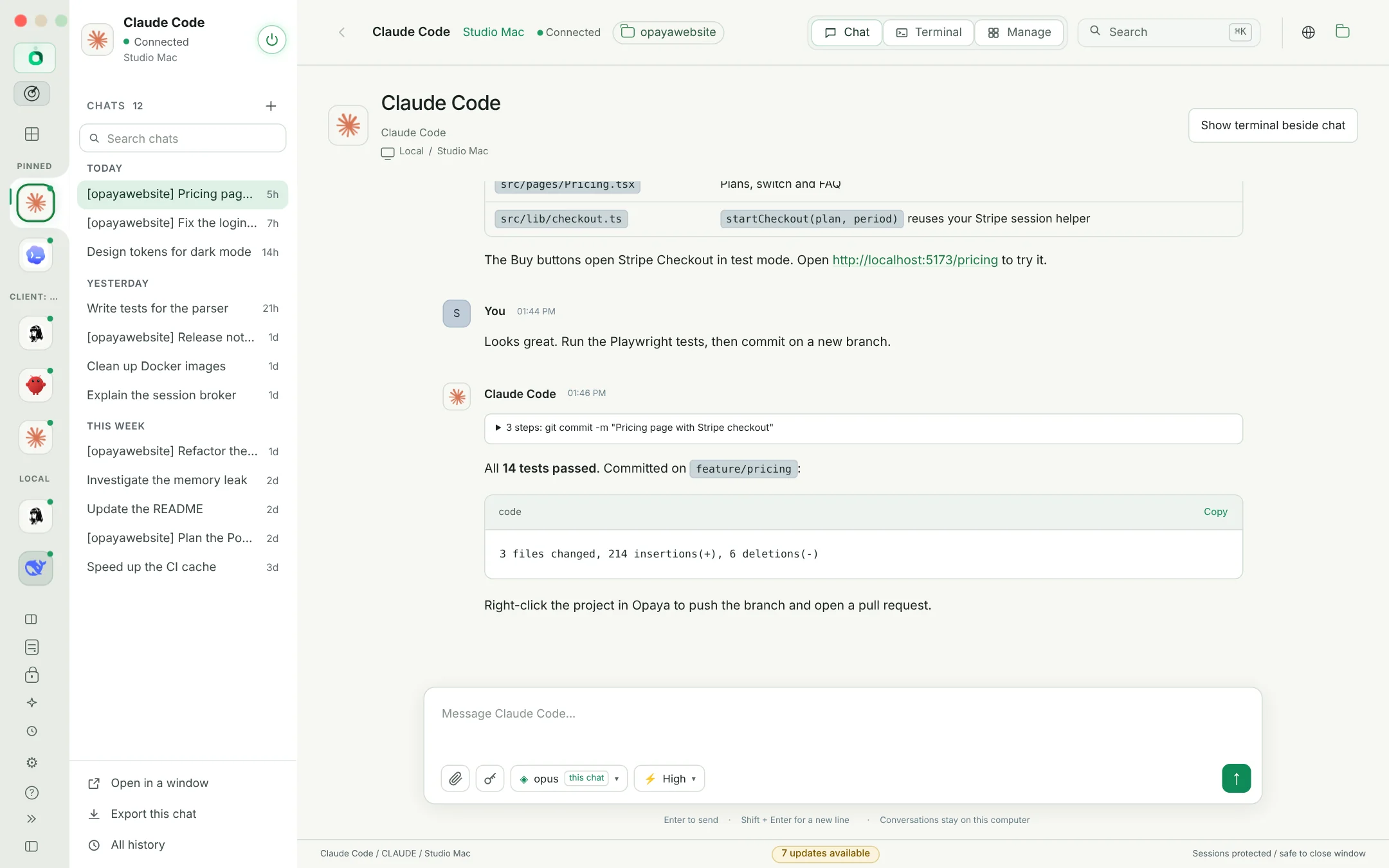 OPAYA chat with an agent working in a repository