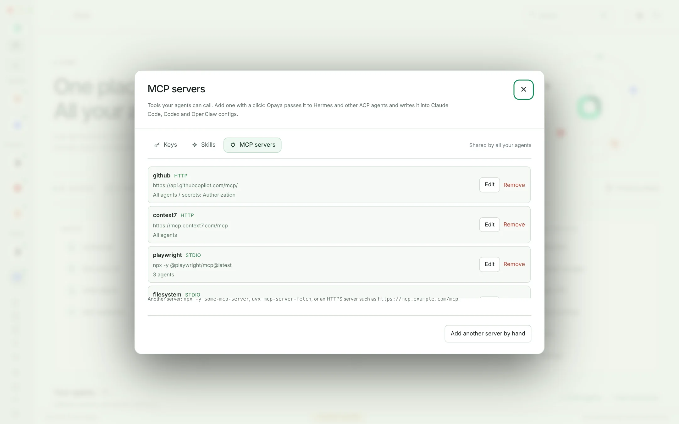 OPAYA MCP servers and tools configuration