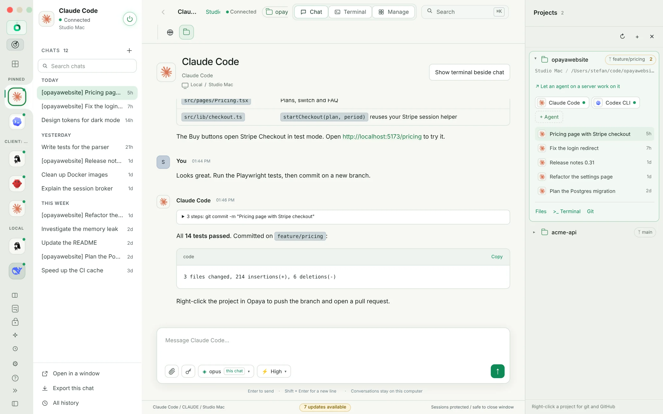 OPAYA project list with repositories and their agents