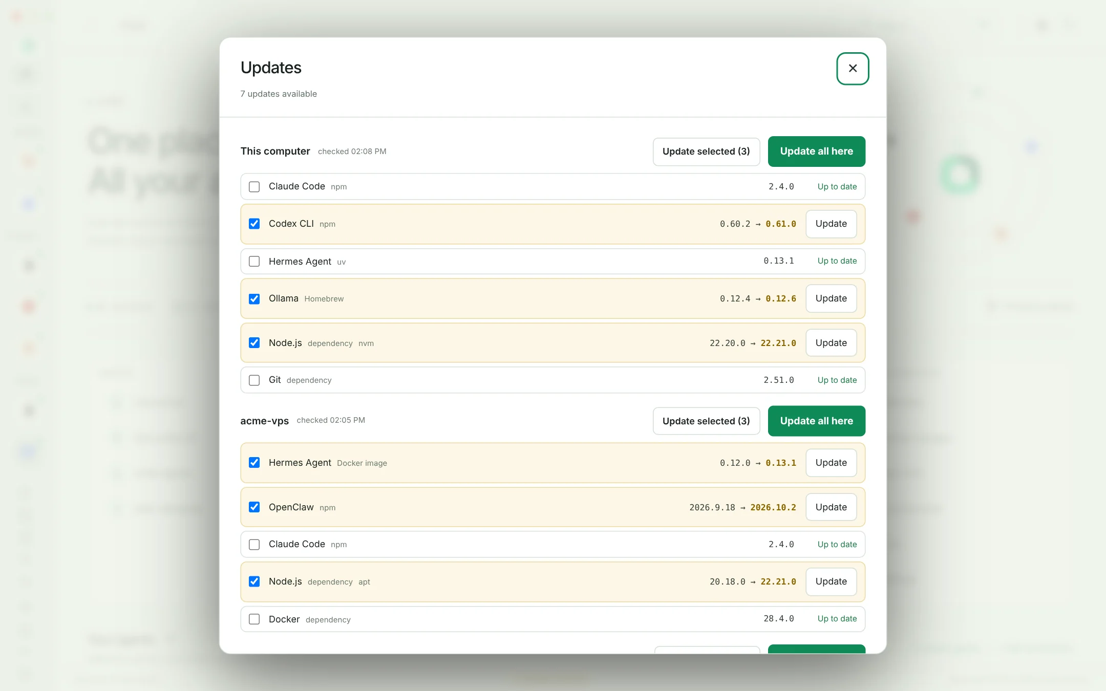 OPAYA Updates showing outdated agents and tools on this computer and a client VPS